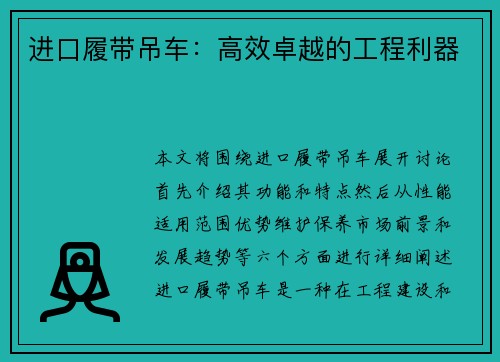 进口履带吊车：高效卓越的工程利器